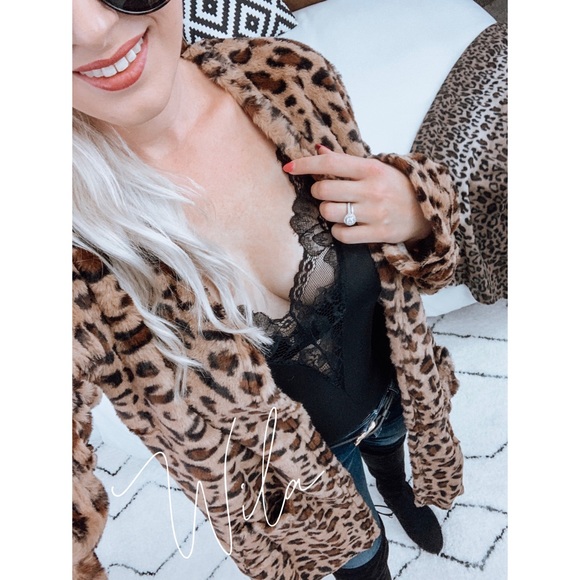 Leopard print teddy cardigan pockets faux fur - Picture 2 of 8